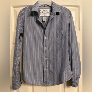 Frank & Eileen BARRY Tailored Button-Up Shirt Dark Blue & White Stripe SzS